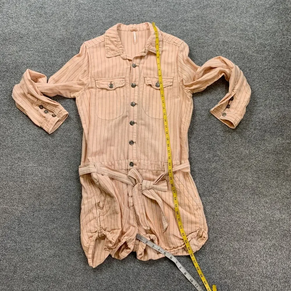 Free People Romper Womens S Small Draped Linen Cotton Blend Yarn Dye Striped